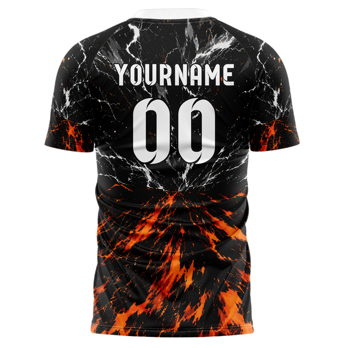 Schwarz dunkles Flammen Blitz Feuer unten Electric oben Design 05-0058 individuelles Fußballtrikot front