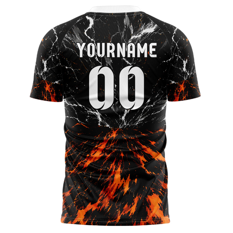 Schwarz dunkles Flammen Blitz Feuer unten Electric oben Design 05-0058 individuelles Fußballtrikot front