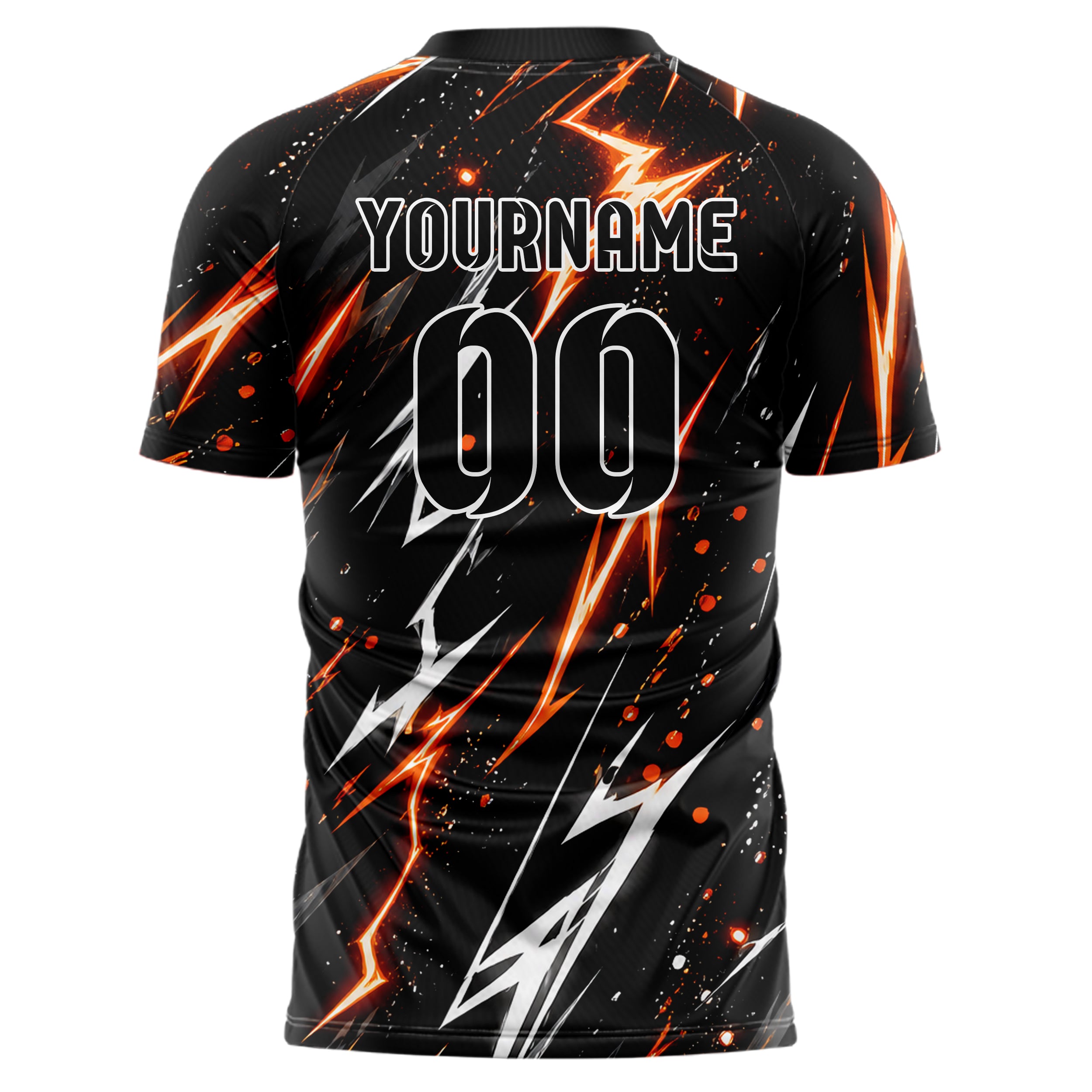 Schwarz dunkles Flammen Blitz Jagged Energy Burst Design 05-0001 individuelles Fußballtrikot back