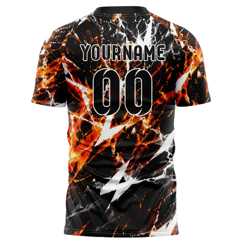 Schwarz dunkles Flammen Blitz Jagged Energy Burst Design 05-0013 individuelles Fußballtrikot back