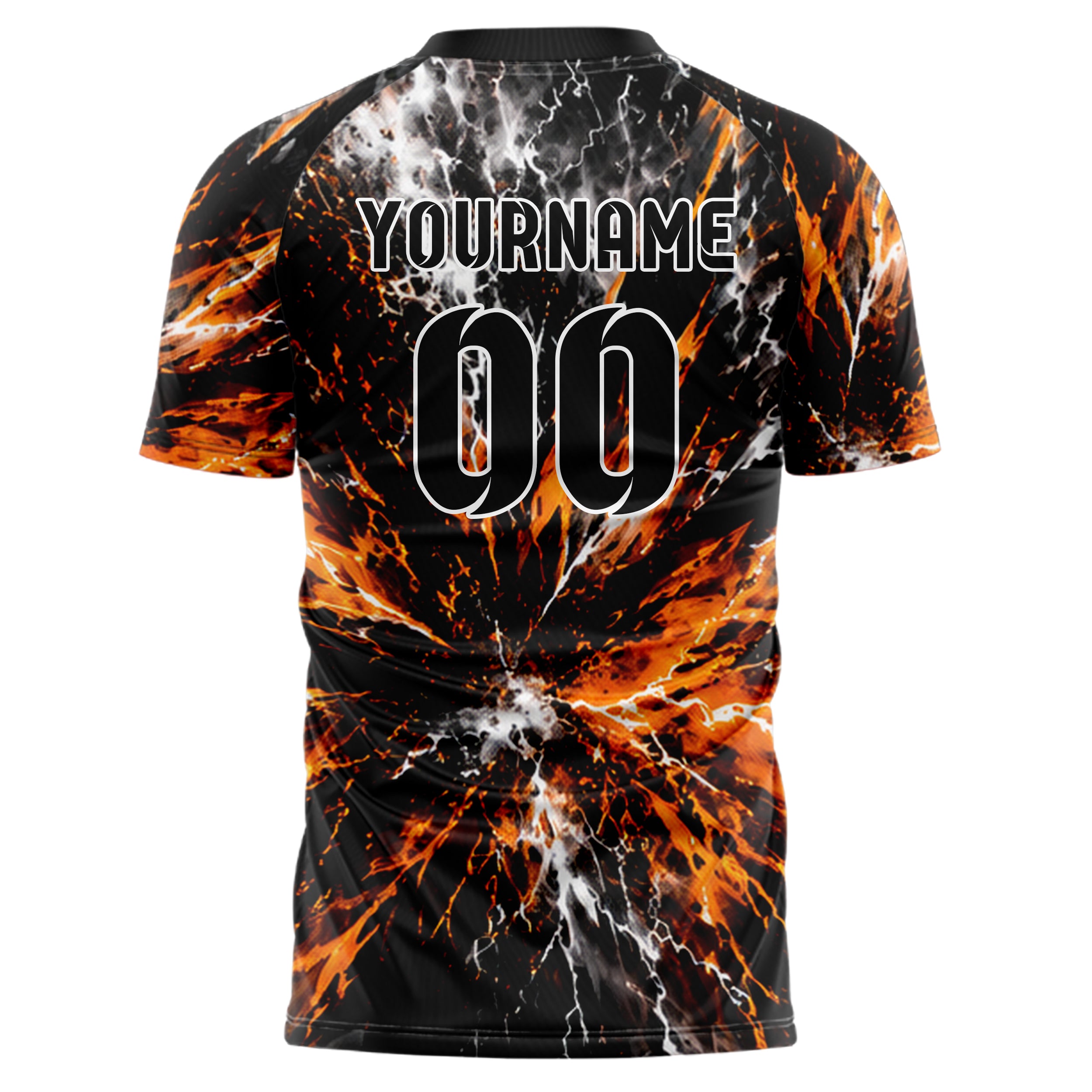 Schwarz dunkles Flammen Blitz Jagged Energy Burst Design 05-0067 individuelles Fußballtrikot back
