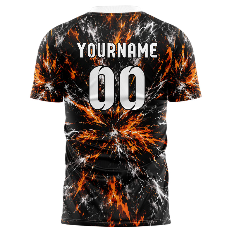 Schwarz dunkles Flammen Blitz Jagged Energy Burst Design 05-0067 individuelles Fußballtrikot front