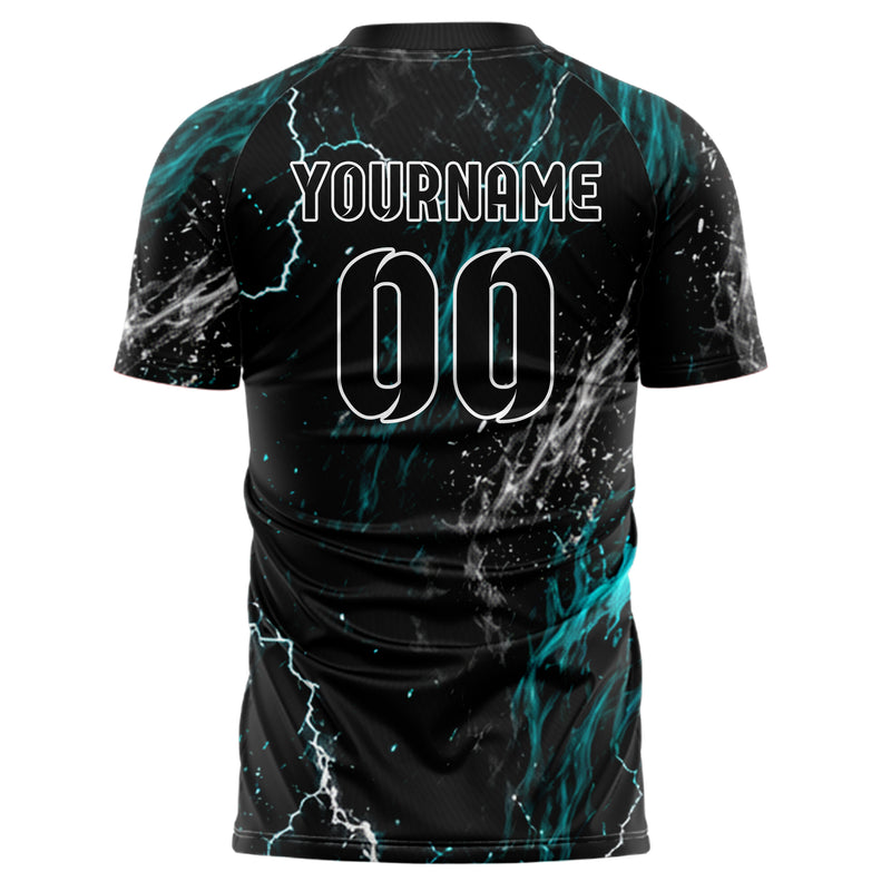 Schwarz lebendiges Flammen Blitz Lightning Cracks Design 05-0011 individuelles Fußballtrikot back