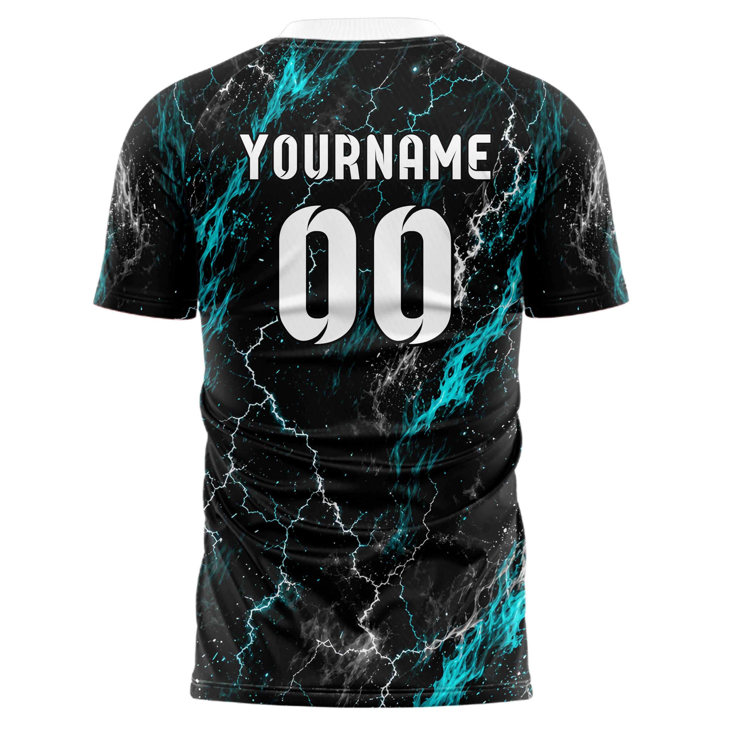 Schwarz lebendiges Flammen Blitz Lightning Cracks Design 05-0011 individuelles Fußballtrikot front