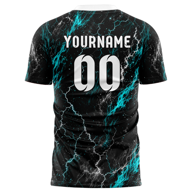 Schwarz lebendiges Flammen Blitz Lightning Cracks Design 05-0011 individuelles Fußballtrikot front
