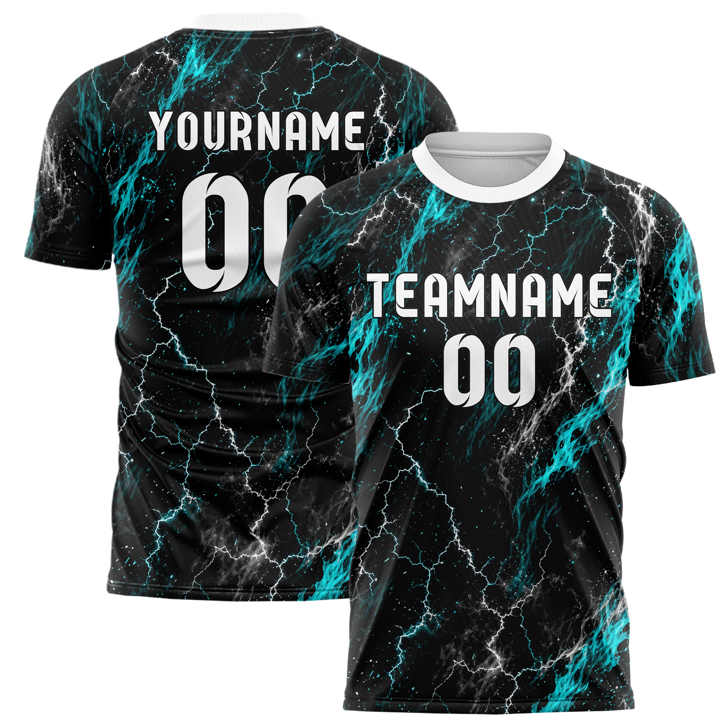 Schwarz lebendiges Flammen Blitz Lightning Cracks Design 05-0011 individuelles Fußballtrikot main