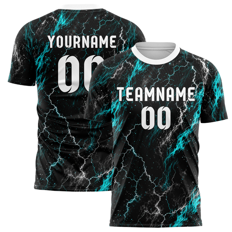 Schwarz lebendiges Flammen Blitz Lightning Cracks Design 05-0011 individuelles Fußballtrikot main