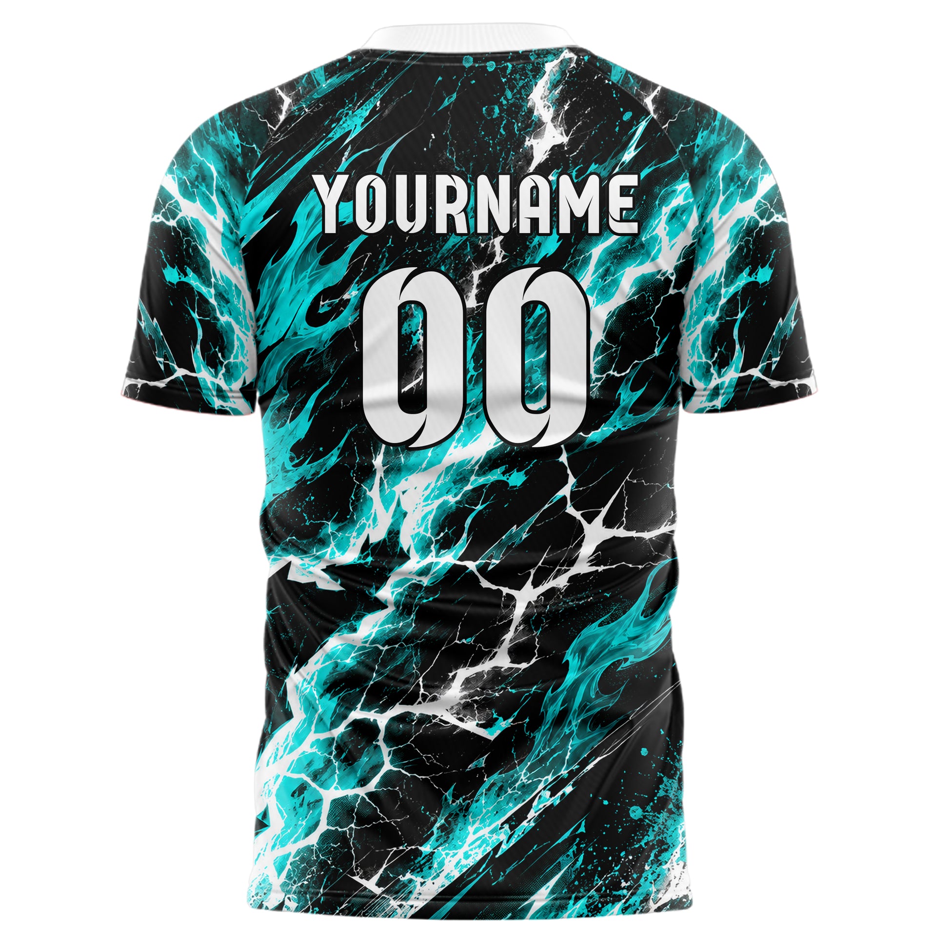 Schwarz lebendiges Flammen Blitz Lightning Cracks Design 05-0053 individuelles Fußballtrikot front