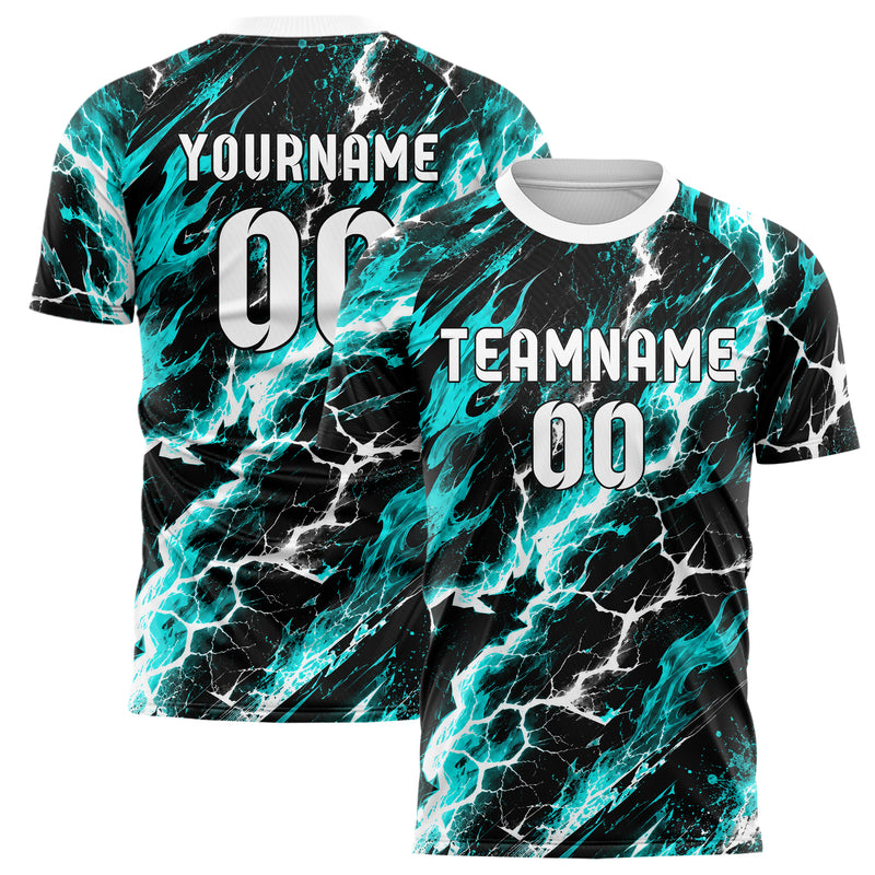 Schwarz lebendiges Flammen Blitz Lightning Cracks Design 05-0053 individuelles Fußballtrikot main