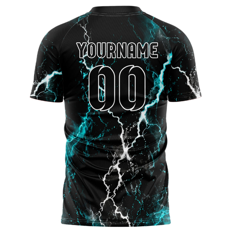Schwarz lebendiges Flammen Blitz Lightning Cracks Design 05-0059 individuelles Fußballtrikot back