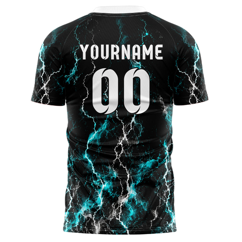 Schwarz lebendiges Flammen Blitz Lightning Cracks Design 05-0059 individuelles Fußballtrikot front