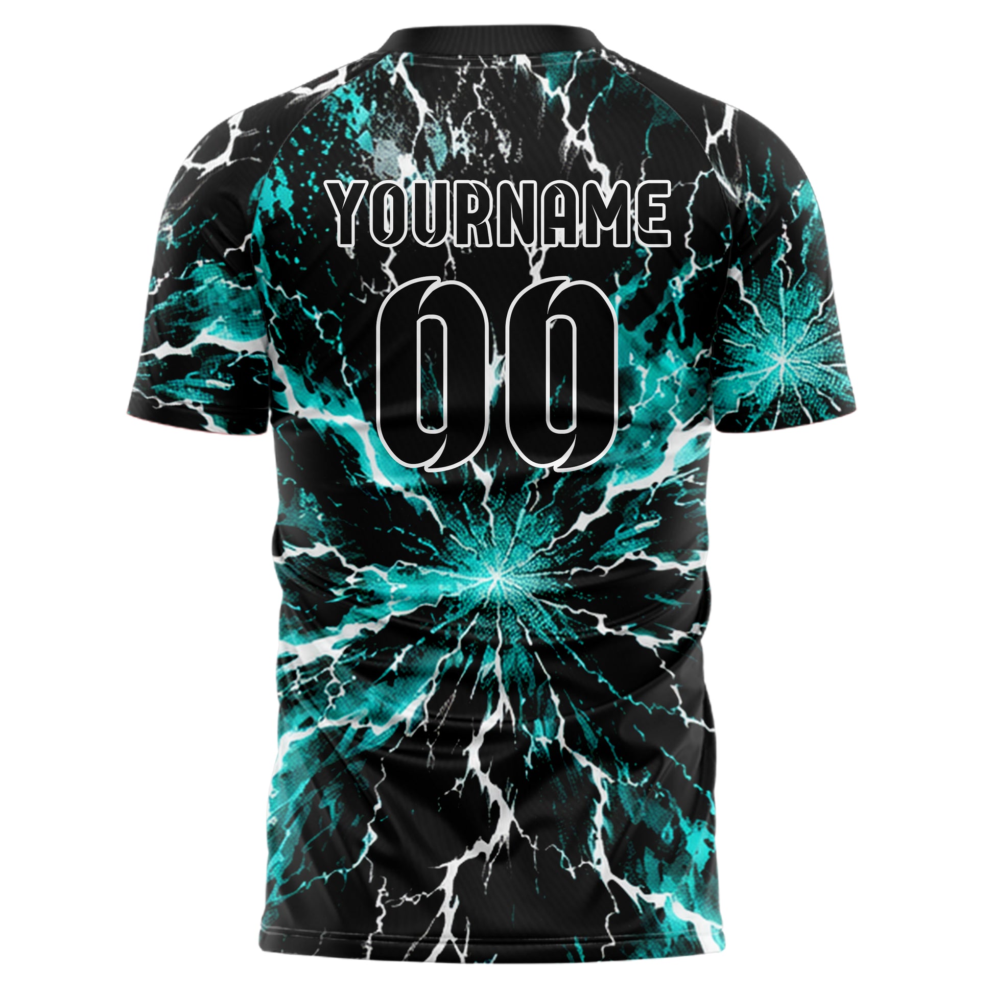 Schwarz lebendiges Flammen Blitz Lightning Cracks Design 05-0065 individuelles Fußballtrikot back