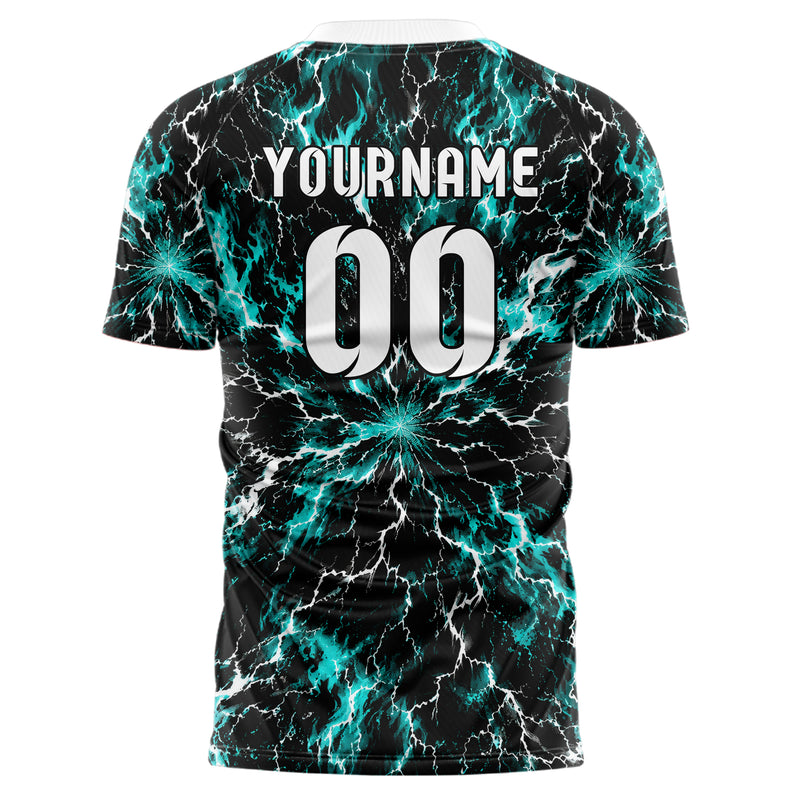 Schwarz lebendiges Flammen Blitz Lightning Cracks Design 05-0065 individuelles Fußballtrikot front