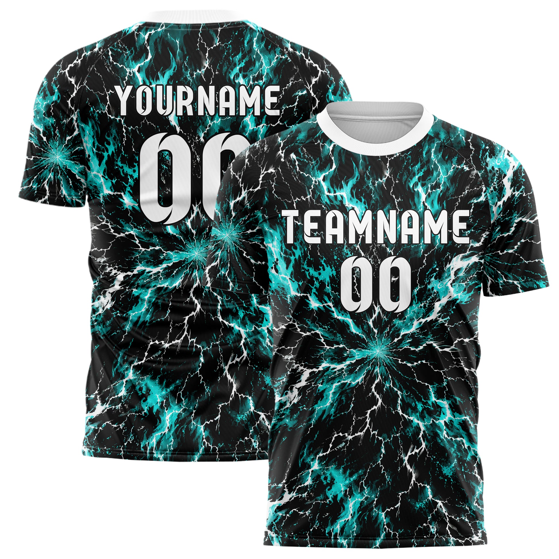 Schwarz lebendiges Flammen Blitz Lightning Cracks Design 05-0065 individuelles Fußballtrikot main