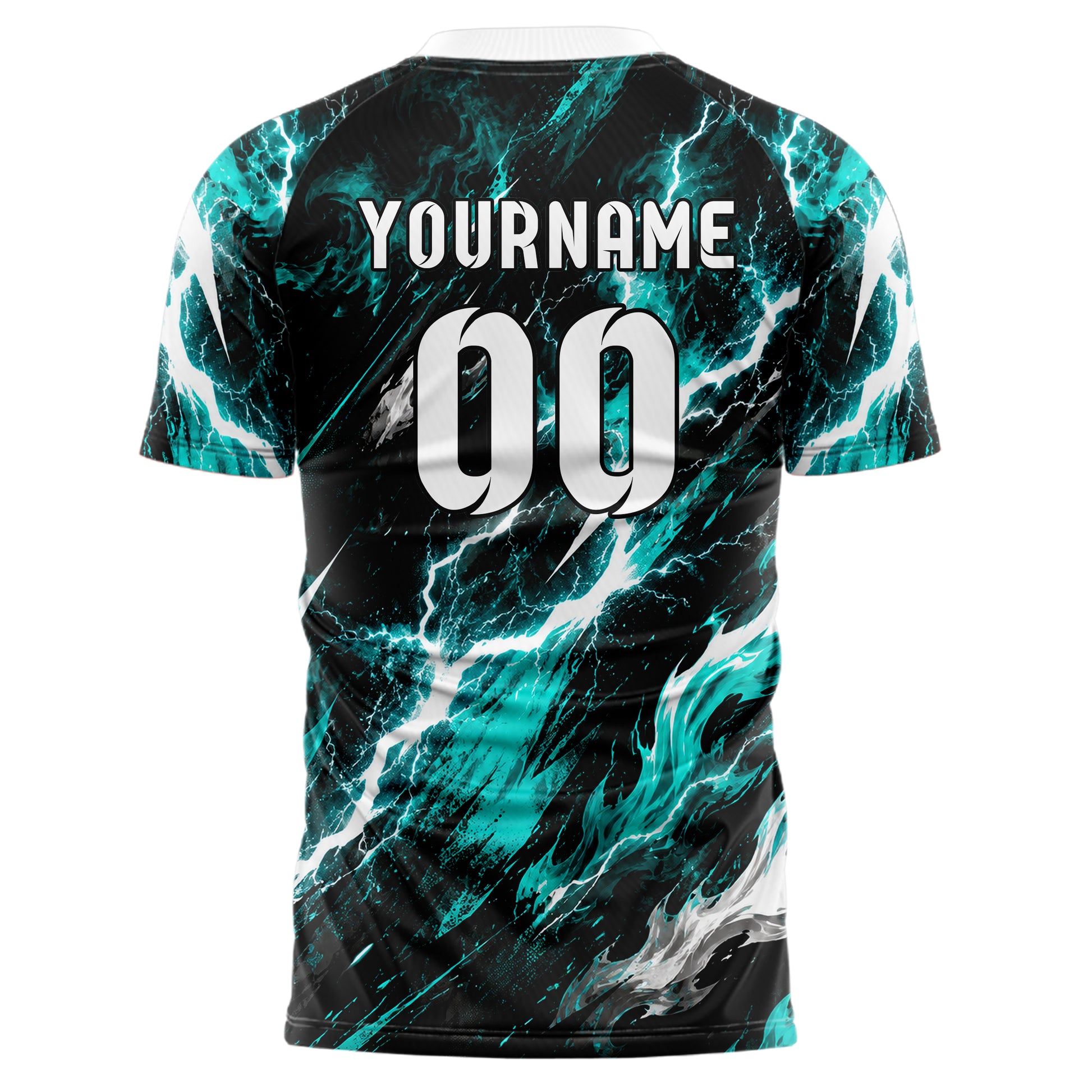 Schwarz lebendiges Flammen Blitz Smoke and Sparks Design 05-0038 individuelles Fußballtrikot front