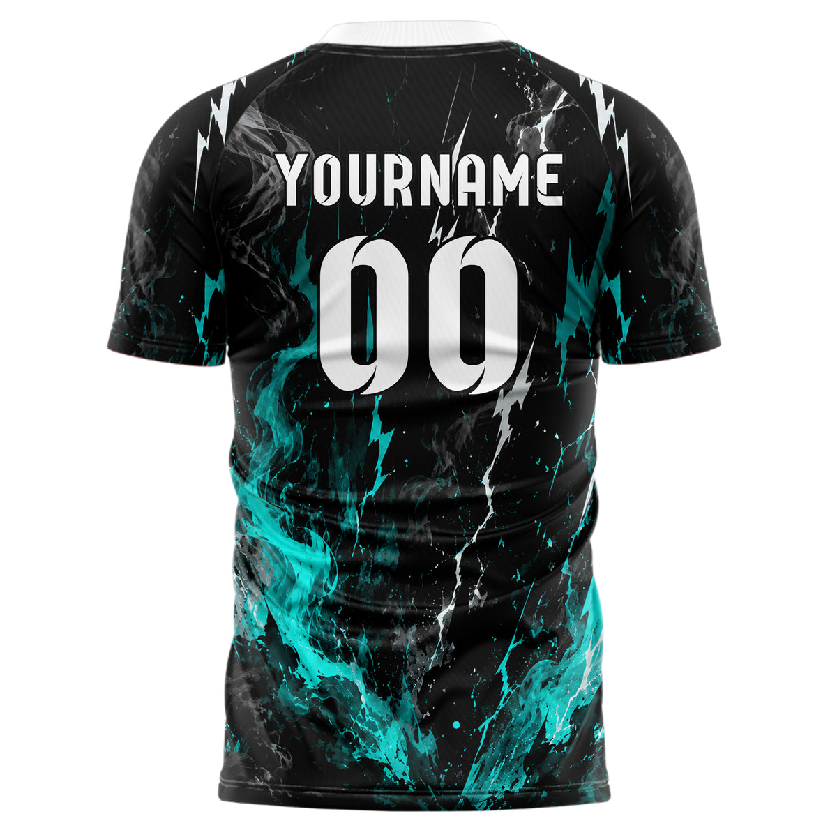 Schwarz lebendiges Flammen Blitz Smoke and Sparks Design 05-0074 individuelles Fußballtrikot front