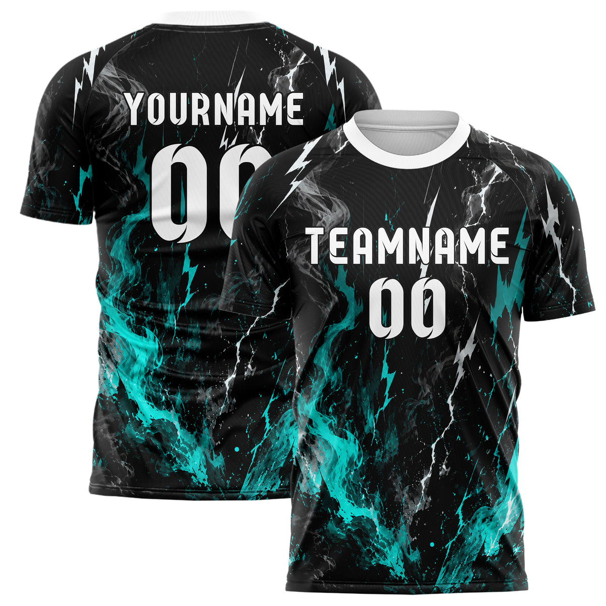 Schwarz lebendiges Flammen Blitz Smoke and Sparks Design 05-0074 individuelles Fußballtrikot main