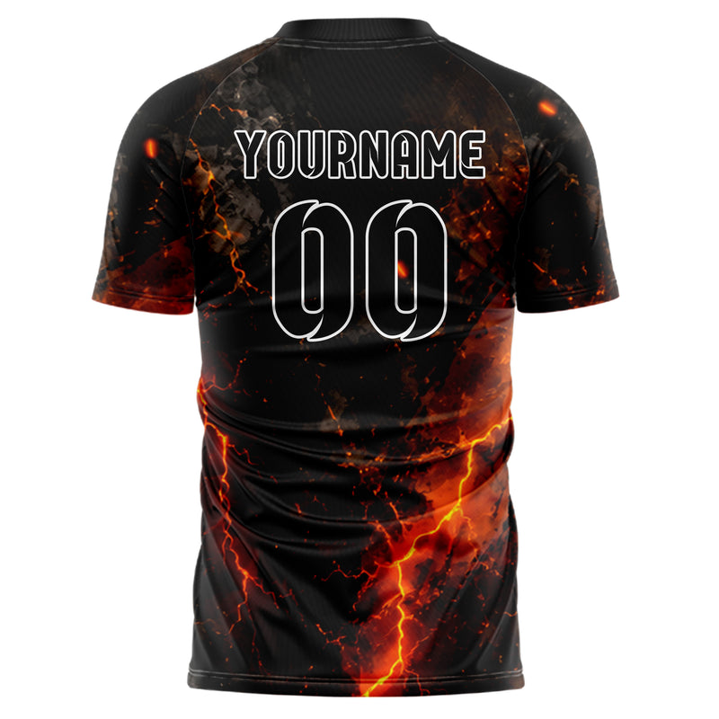 Schwarz dunkles Flammen Blitz Lightning Cracks Design 05-0047 individuelles Fußballtrikot back