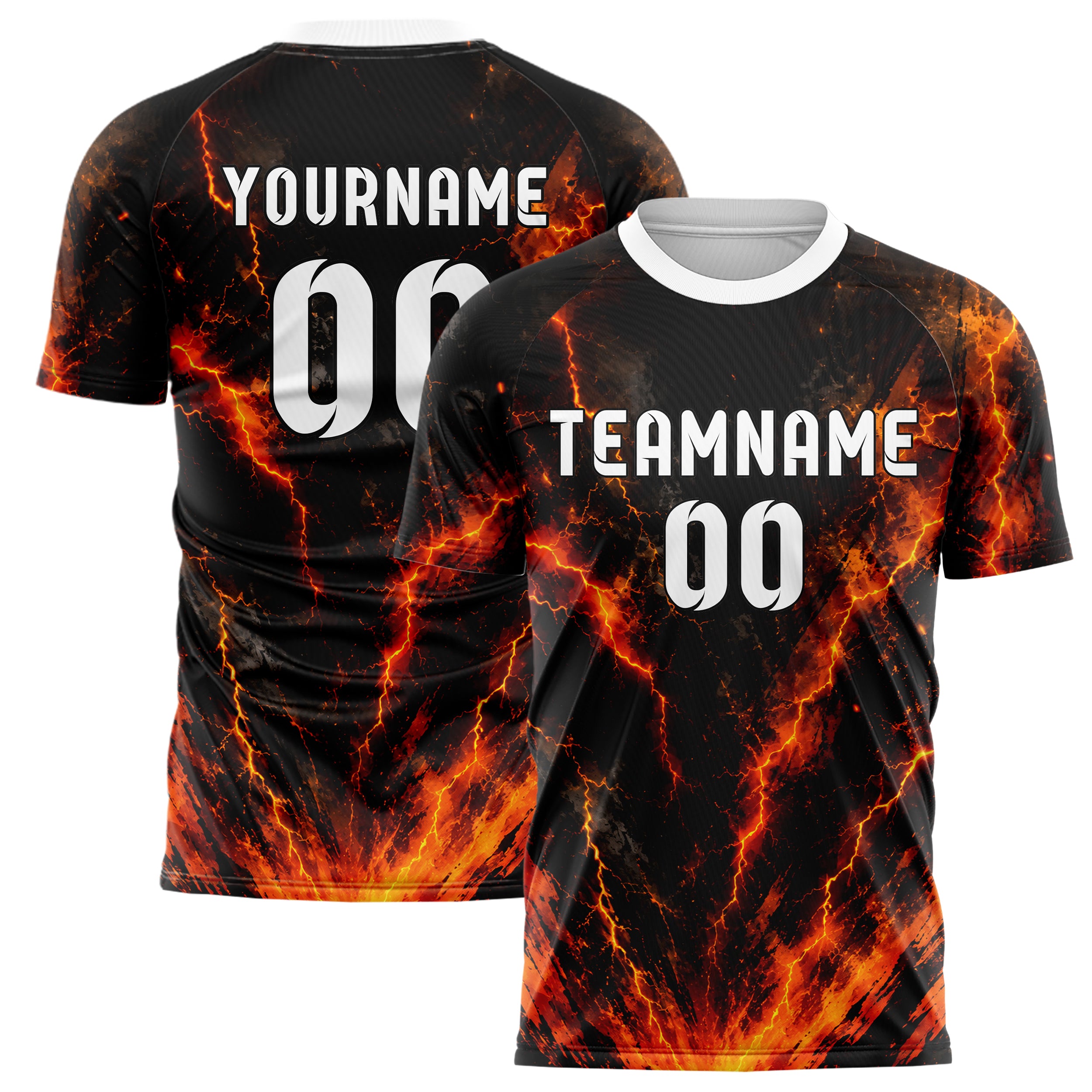 Schwarz dunkles Flammen Blitz Lightning Cracks Design 05-0047 individuelles Fußballtrikot main