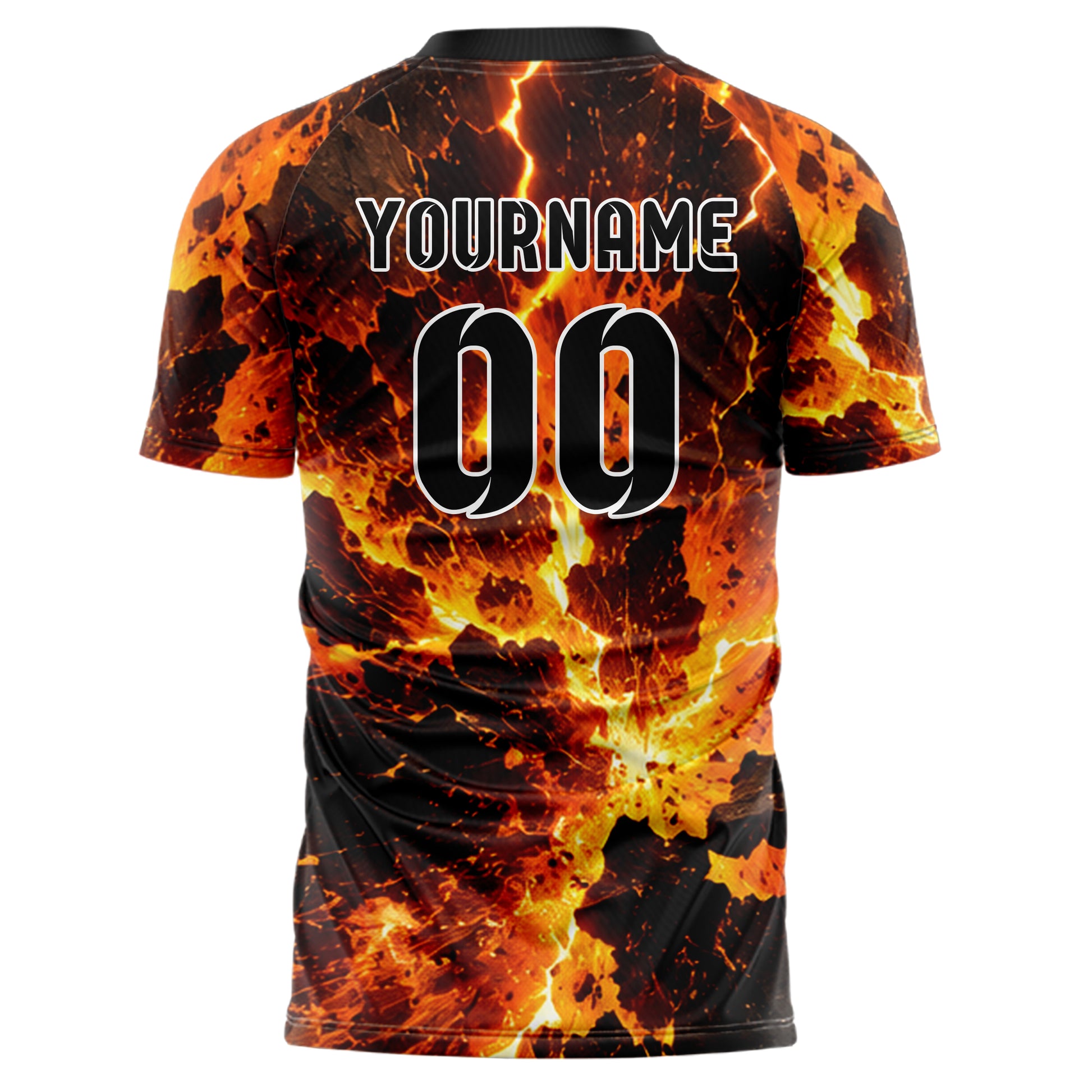 Schwarz dunkles Flammen Blitz Lightning Cracks Design 05-0077 individuelles Fußballtrikot back