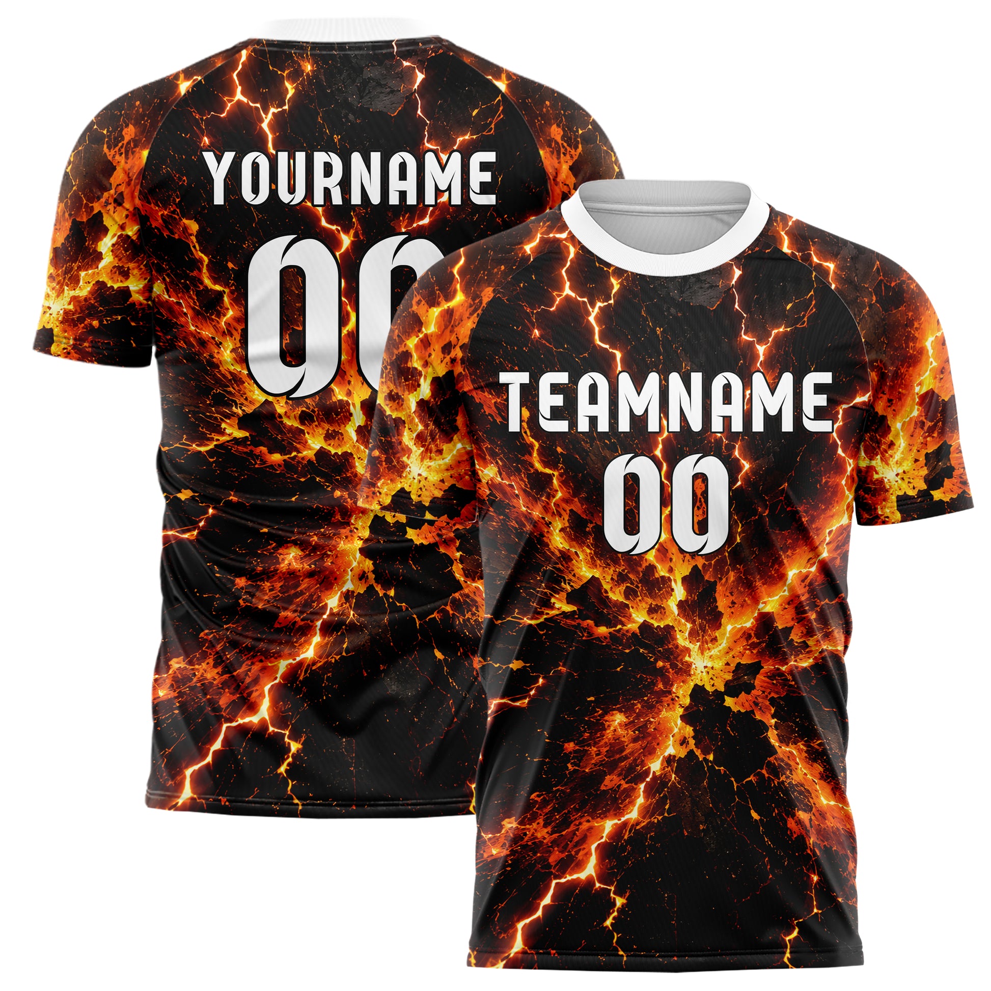 Schwarz dunkles Flammen Blitz Lightning Cracks Design 05-0077 individuelles Fußballtrikot main