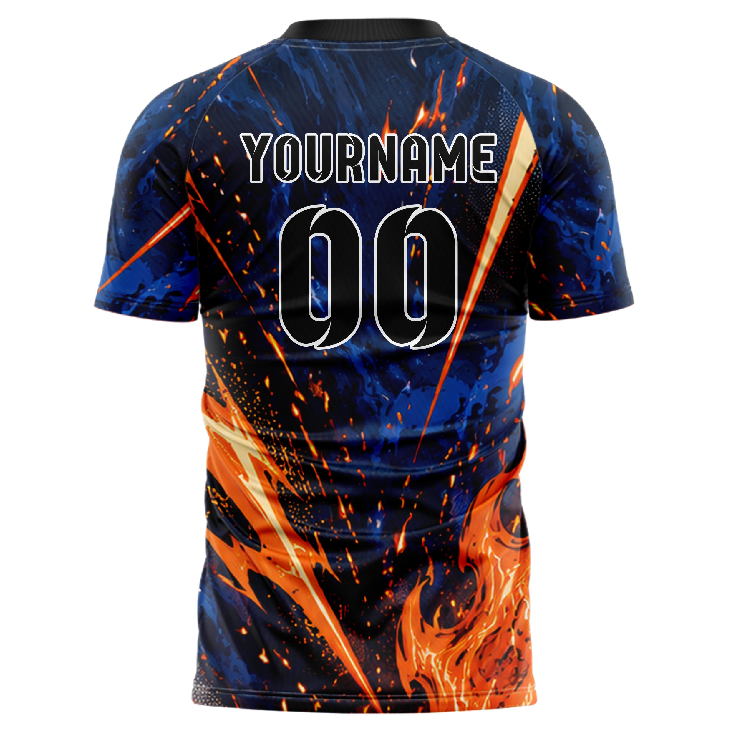 Bay Orange lebendiges Flammen Blitz Flame Lightning Mix Design 05-0036 individuelles Fußballtrikot back