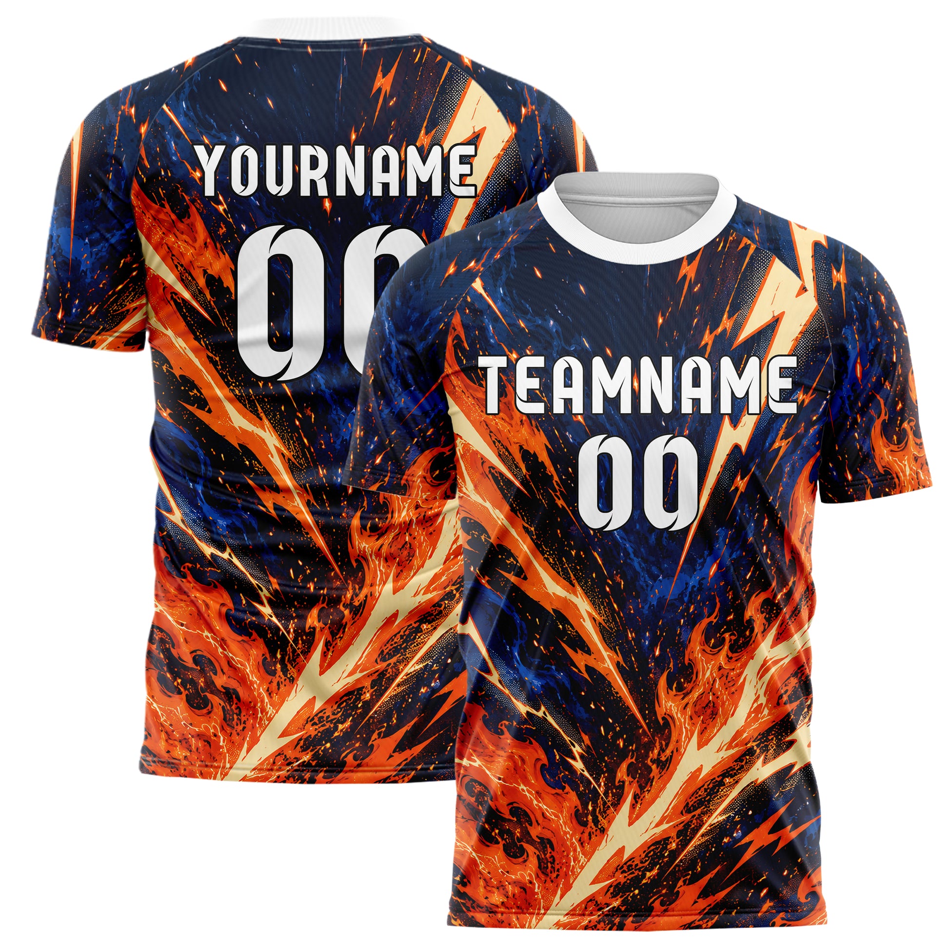 Bay Orange lebendiges Flammen Blitz Flame Lightning Mix Design 05-0036 individuelles Fußballtrikot main