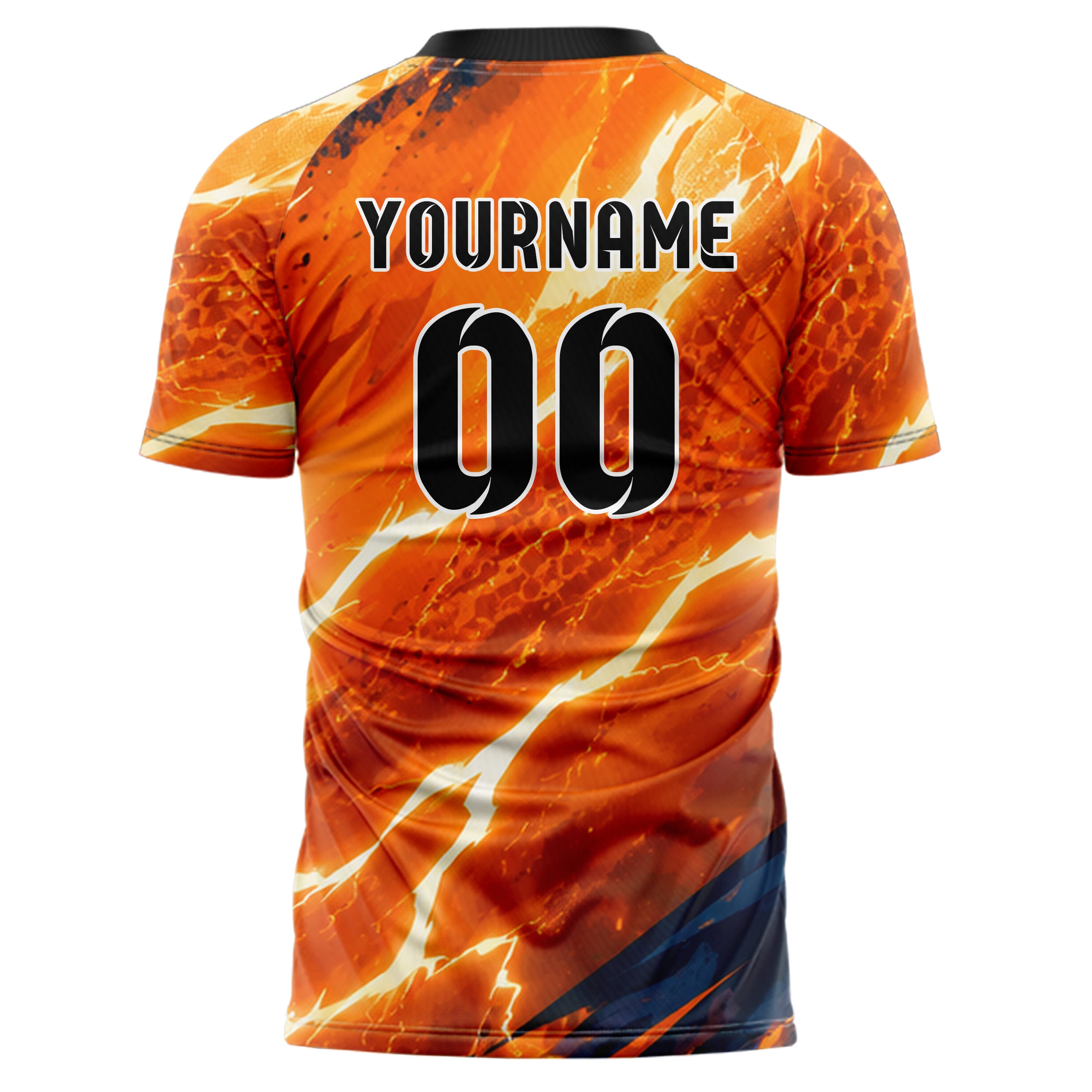 Bay Orange lebendiges Flammen Blitz Flame Lightning Mix Design 05-0048 individuelles Fußballtrikot back