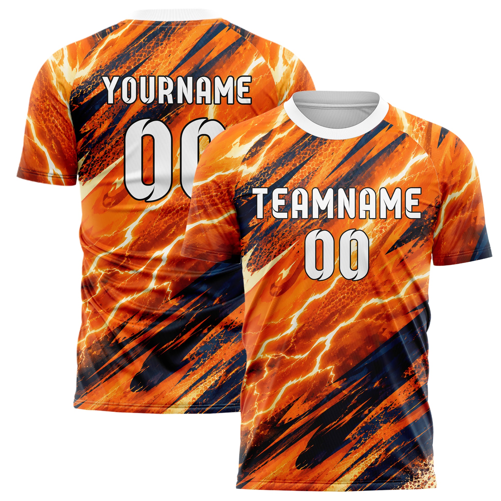 Bay Orange lebendiges Flammen Blitz Flame Lightning Mix Design 05-0048 individuelles Fußballtrikot main