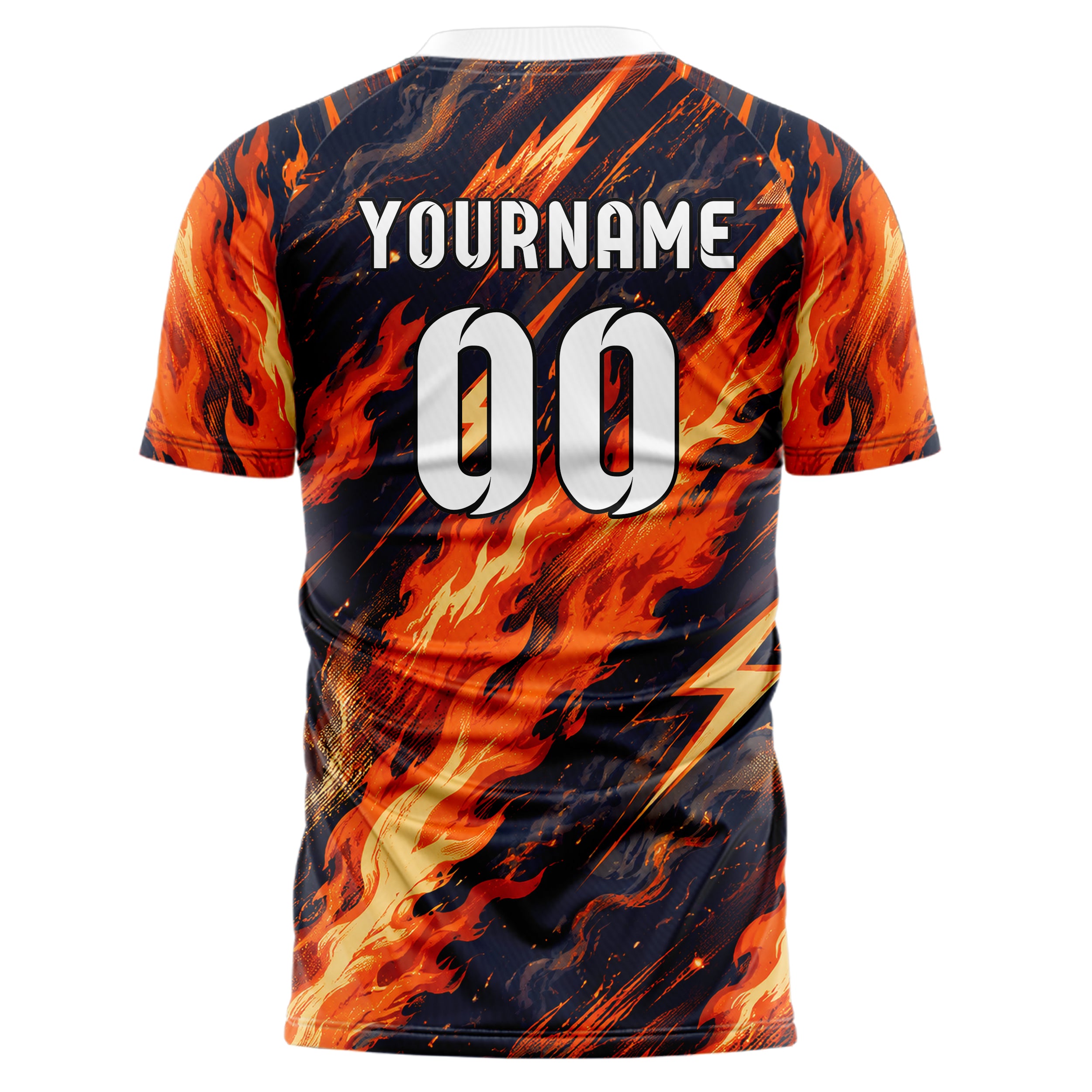 Bay Orange lebendiges Flammen Blitz aufsteigende Flammen Design 05-0063 individuelles Fußballtrikot front