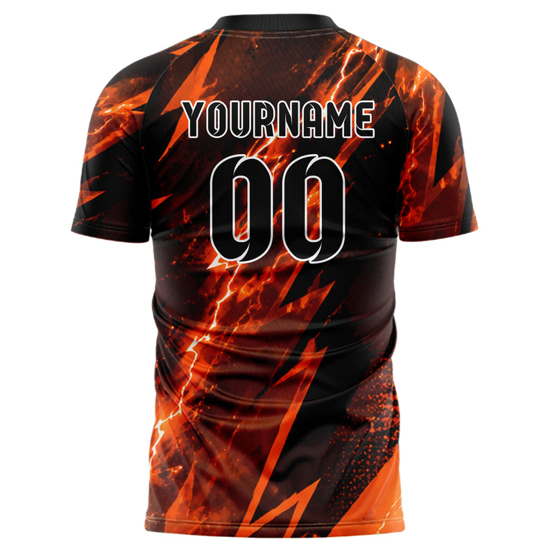 Orange lebendiges Flammen Blitz Jagged Energy Burst Design 05-0037 individuelles Fußballtrikot back