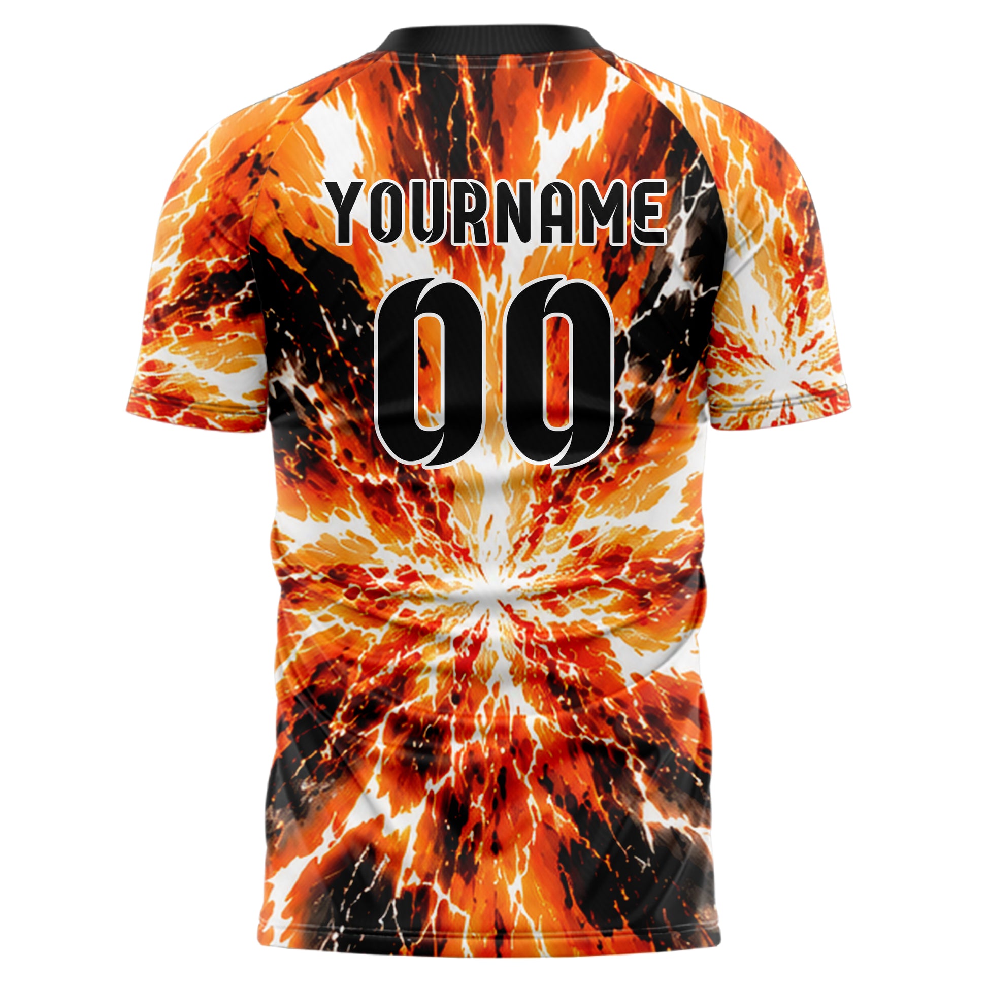 Orange lebendiges Flammen Blitz Jagged Energy Burst Design 05-0049 individuelles Fußballtrikot back