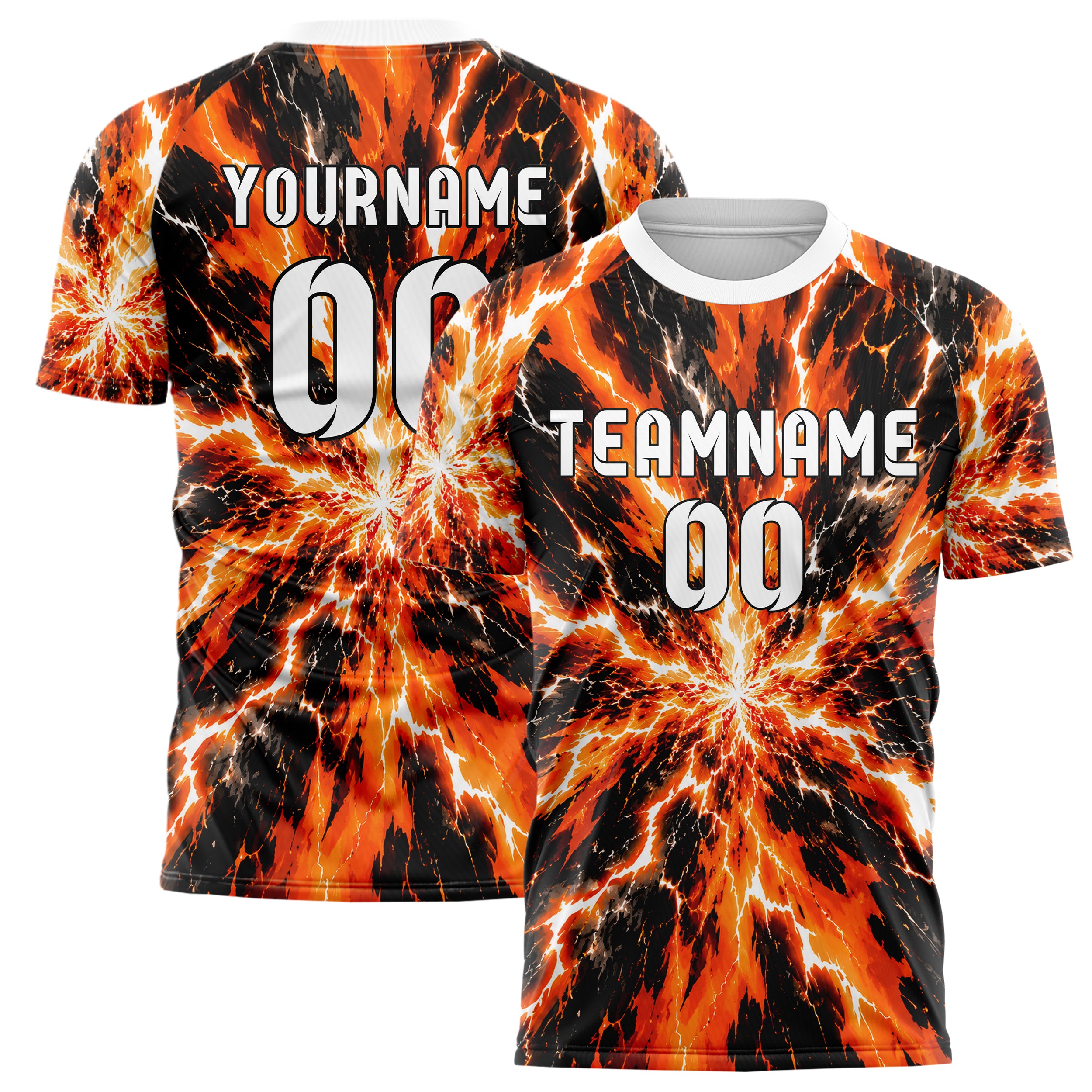 Orange lebendiges Flammen Blitz Jagged Energy Burst Design 05-0049 individuelles Fußballtrikot main