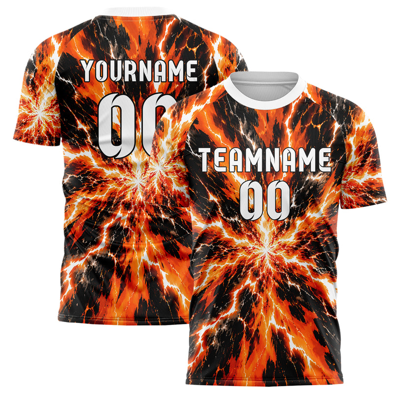 Orange lebendiges Flammen Blitz Jagged Energy Burst Design 05-0049 individuelles Fußballtrikot main