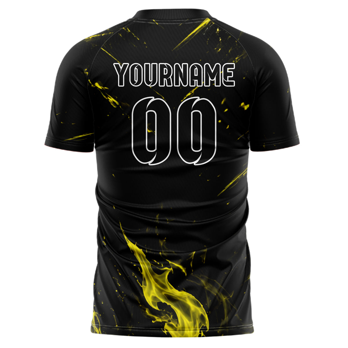 Schwarz neonfarbenes Flammen Blitz Feuer unten Electric oben Design 05-0028 individuelles Fußballtrikot back
