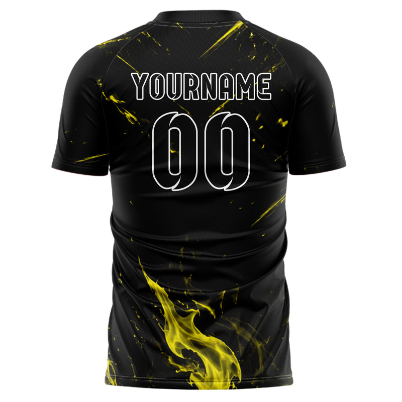 Schwarz neonfarbenes Flammen Blitz Feuer unten Electric oben Design 05-0028 individuelles Fußballtrikot back