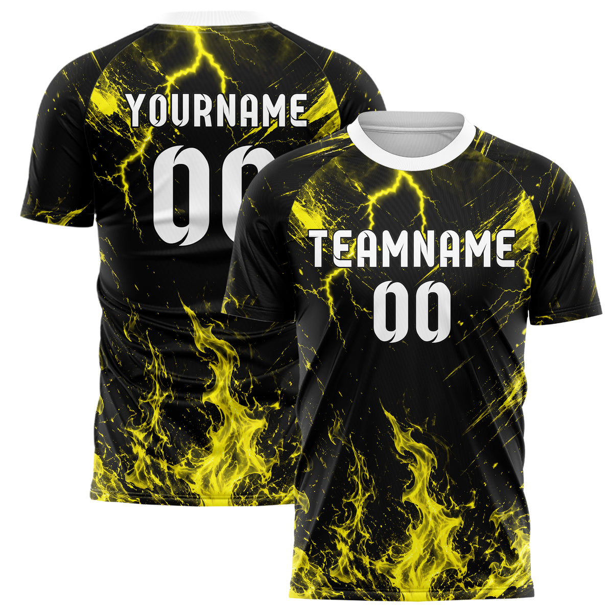 Schwarz neonfarbenes Flammen Blitz Feuer unten Electric oben Design 05-0028 individuelles Fußballtrikot main