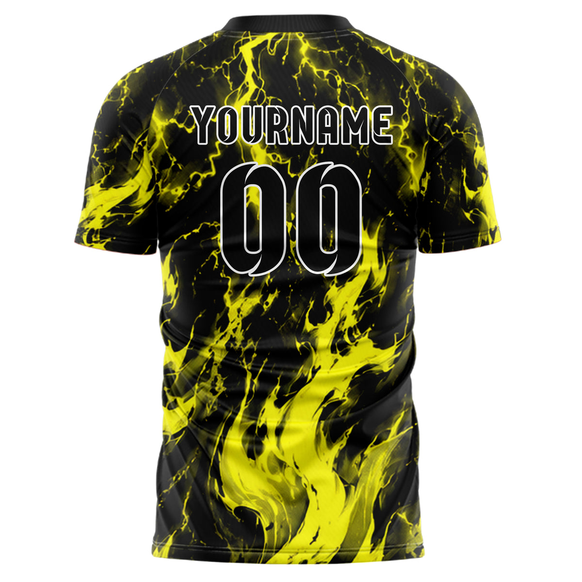 Schwarz neonfarbenes Flammen Blitz Feuer unten Electric oben Design 05-0070 individuelles Fußballtrikot back