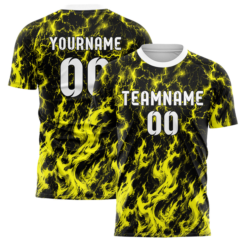 Schwarz neonfarbenes Flammen Blitz Feuer unten Electric oben Design 05-0070 individuelles Fußballtrikot main