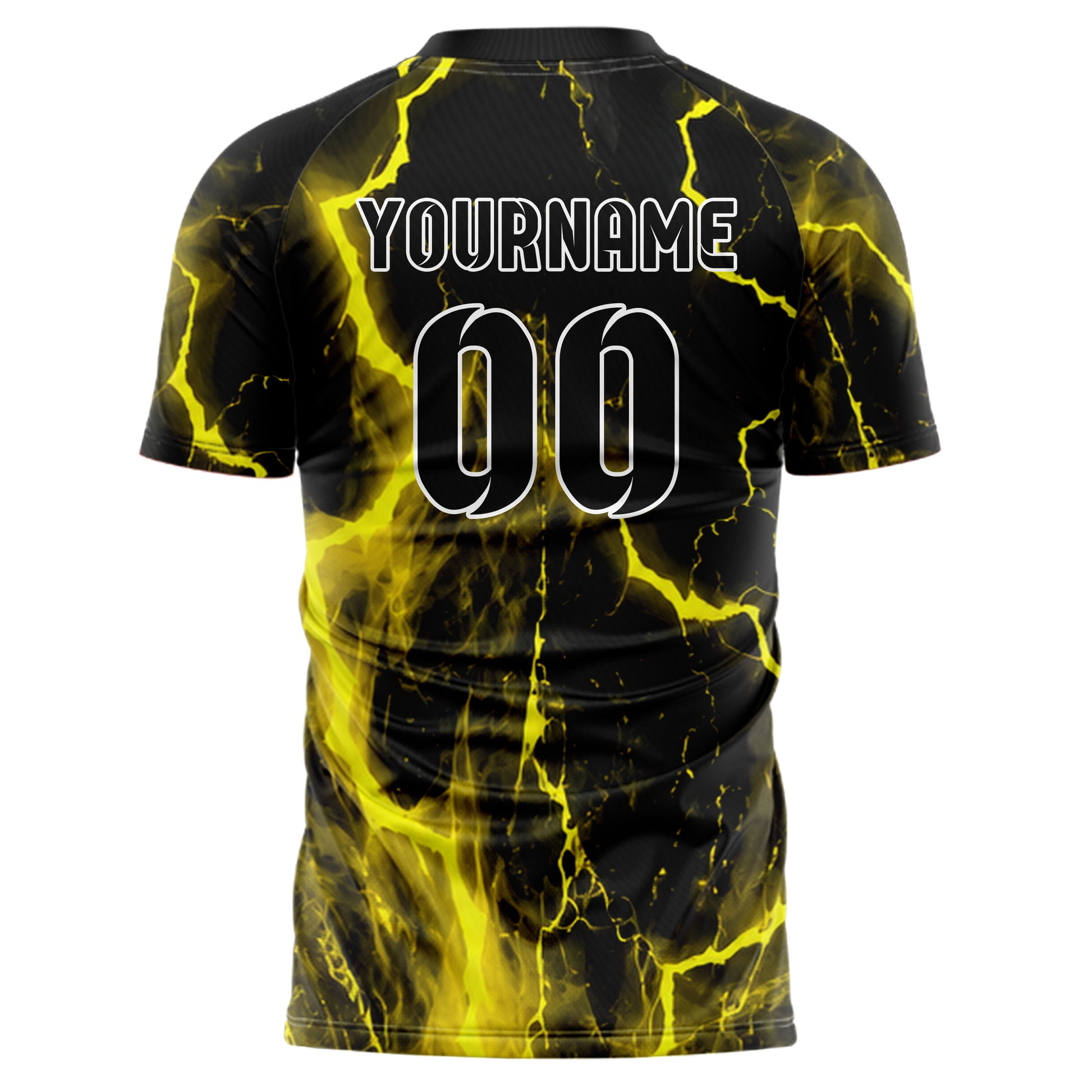 Schwarz neonfarbenes Flammen Blitz Jagged Energy Burst Design 05-0019 individuelles Fußballtrikot back