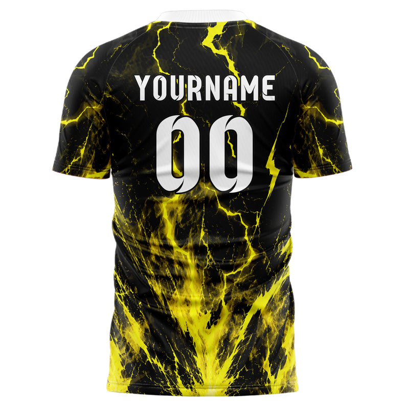 Schwarz neonfarbenes Flammen Blitz Jagged Energy Burst Design 05-0019 individuelles Fußballtrikot front