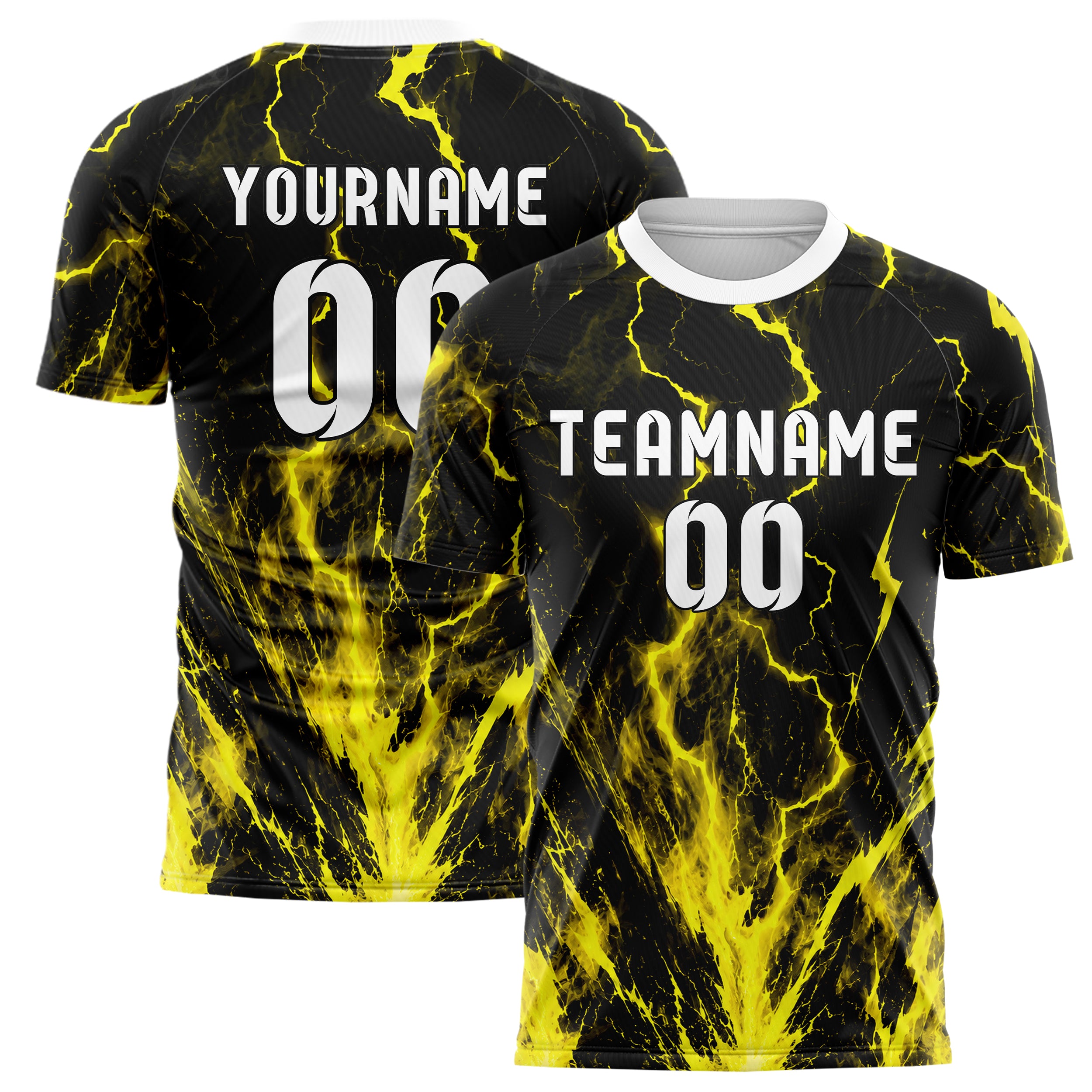 Schwarz neonfarbenes Flammen Blitz Jagged Energy Burst Design 05-0019 individuelles Fußballtrikot main