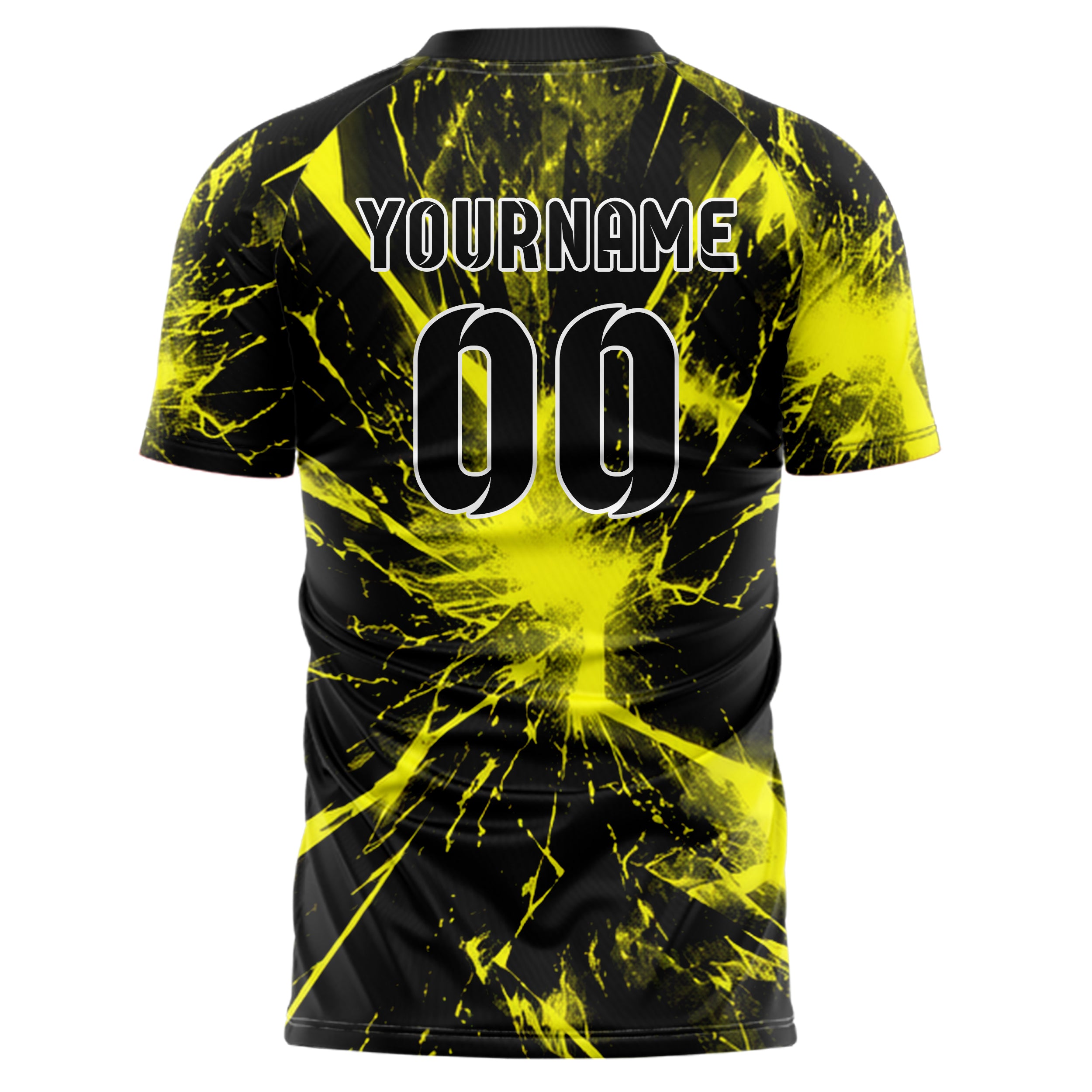 Schwarz neonfarbenes Flammen Blitz Jagged Energy Burst Design 05-0073 individuelles Fußballtrikot back