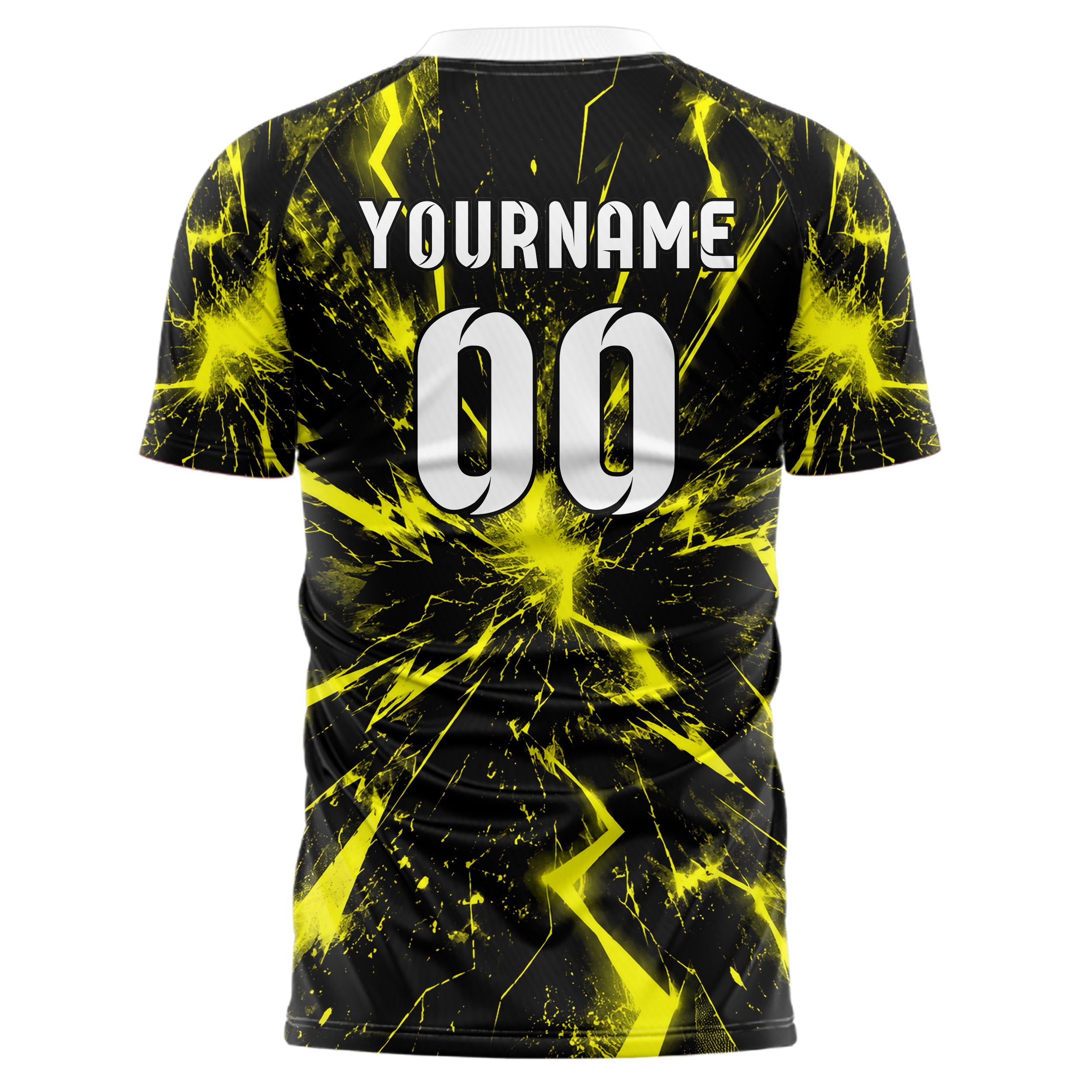 Schwarz neonfarbenes Flammen Blitz Jagged Energy Burst Design 05-0073 individuelles Fußballtrikot front
