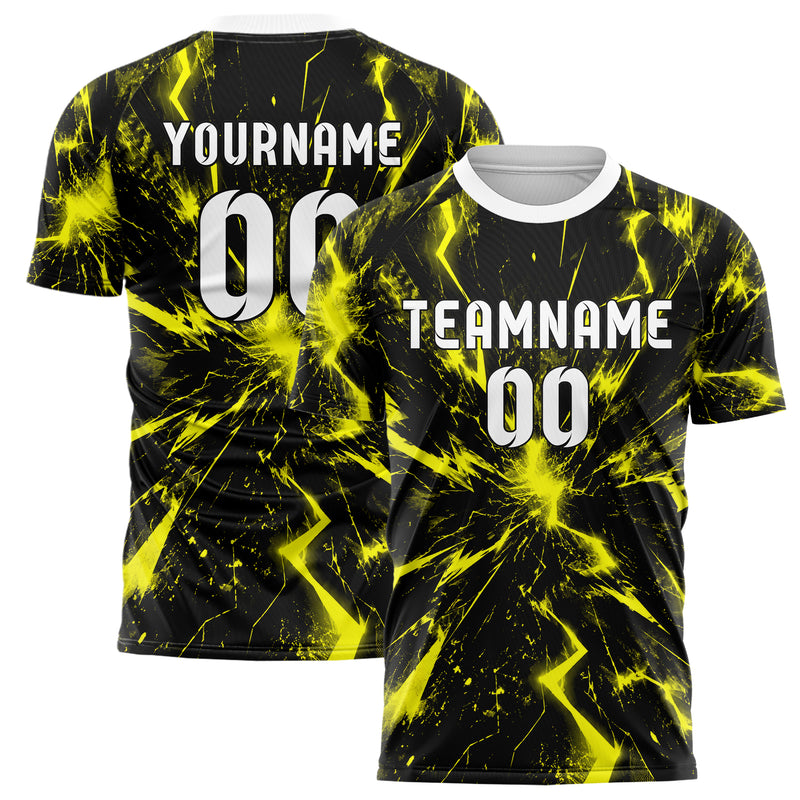 Schwarz neonfarbenes Flammen Blitz Jagged Energy Burst Design 05-0073 individuelles Fußballtrikot main