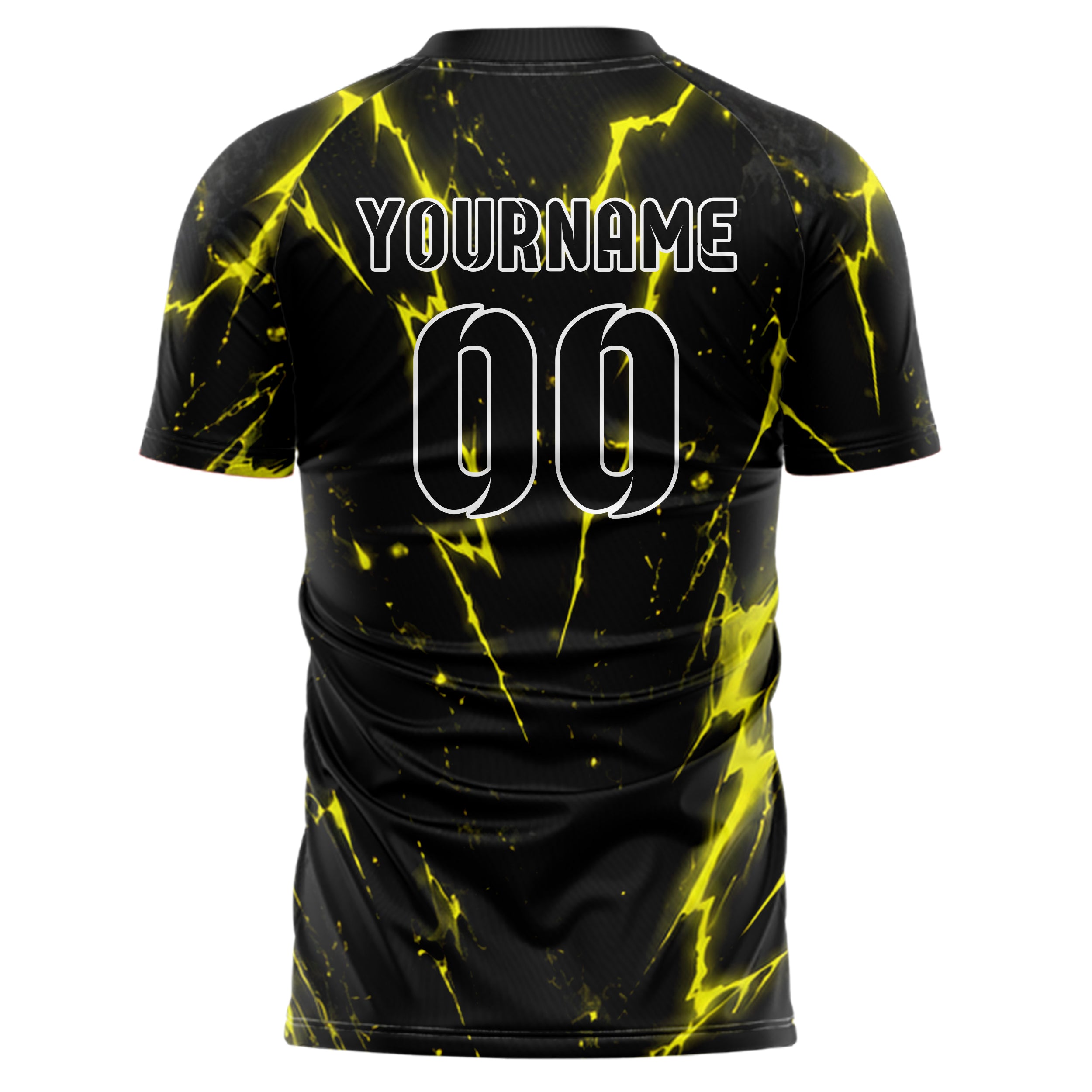 Schwarz neonfarbenes Flammen Blitz Jagged Energy Burst Design 05-0085 individuelles Fußballtrikot back