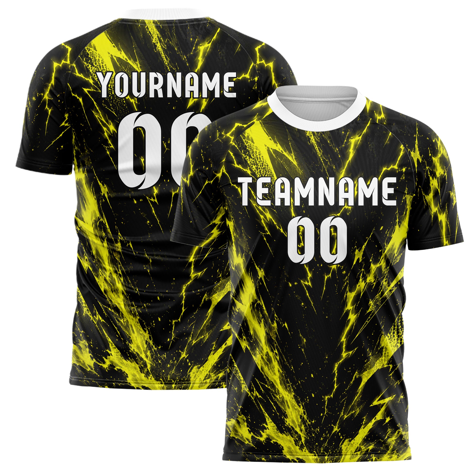 Schwarz neonfarbenes Flammen Blitz Jagged Energy Burst Design 05-0085 individuelles Fußballtrikot main