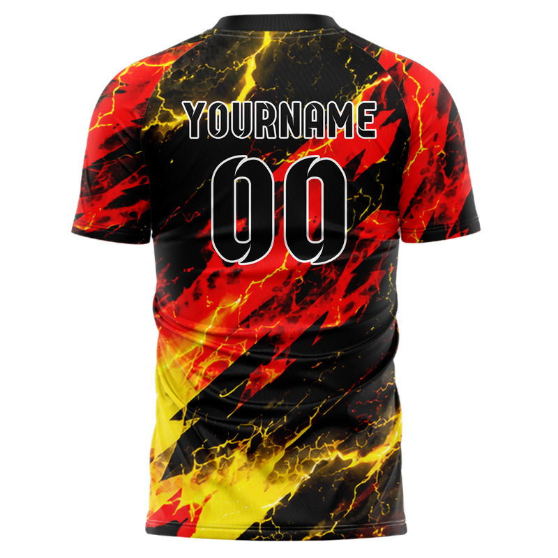 Schwarz lebendiges Flammen Blitz Lightning Cracks Design 05-0035 individuelles Fußballtrikot back