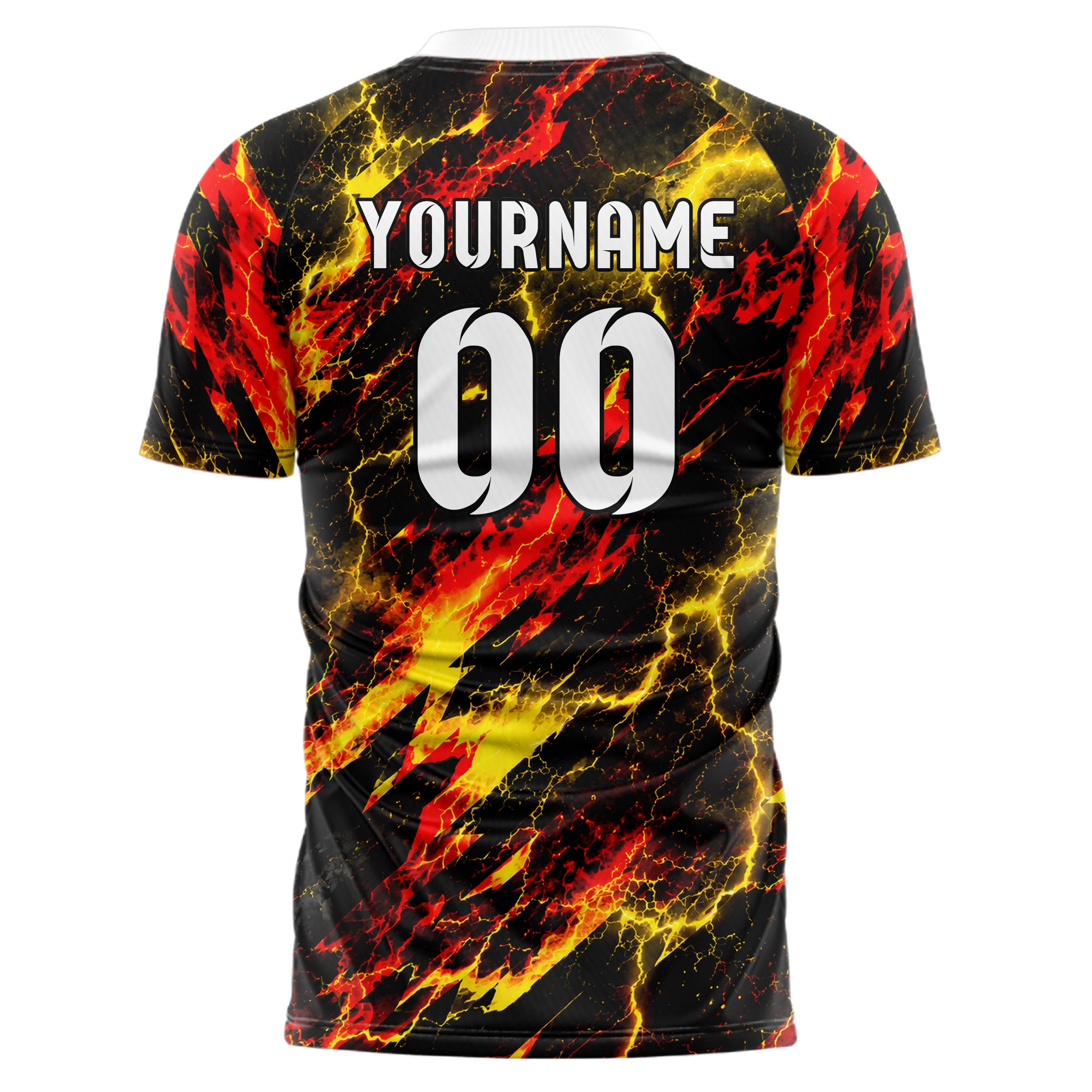 Schwarz lebendiges Flammen Blitz Lightning Cracks Design 05-0035 individuelles Fußballtrikot front