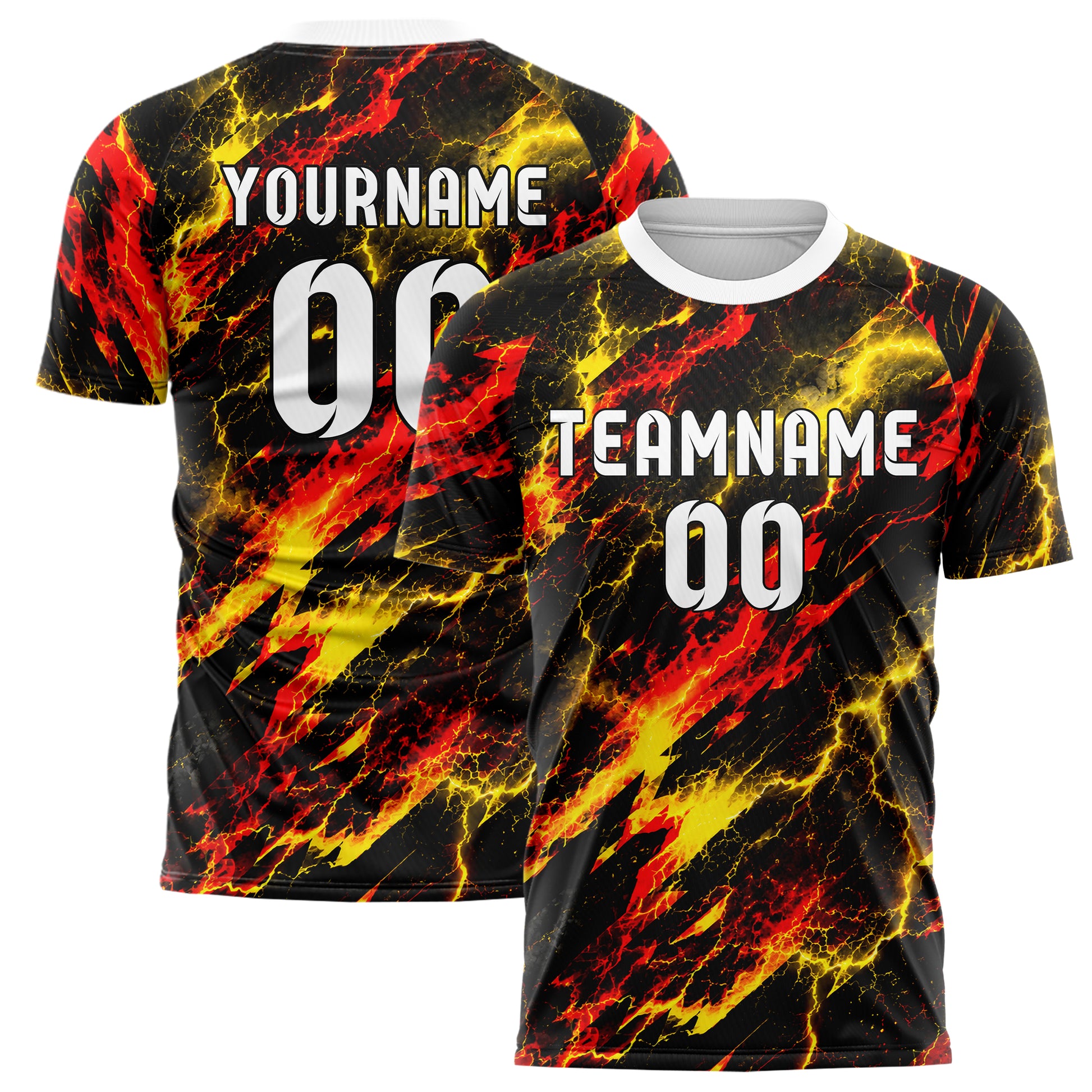Schwarz lebendiges Flammen Blitz Lightning Cracks Design 05-0035 individuelles Fußballtrikot main